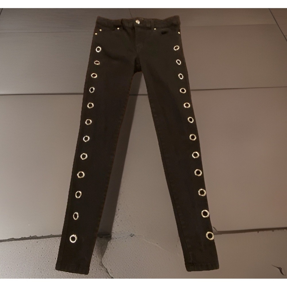 Tripp NYC Daang Goodman Skinny Jeans Size 1 Black Silver Grommet Goth Punk*